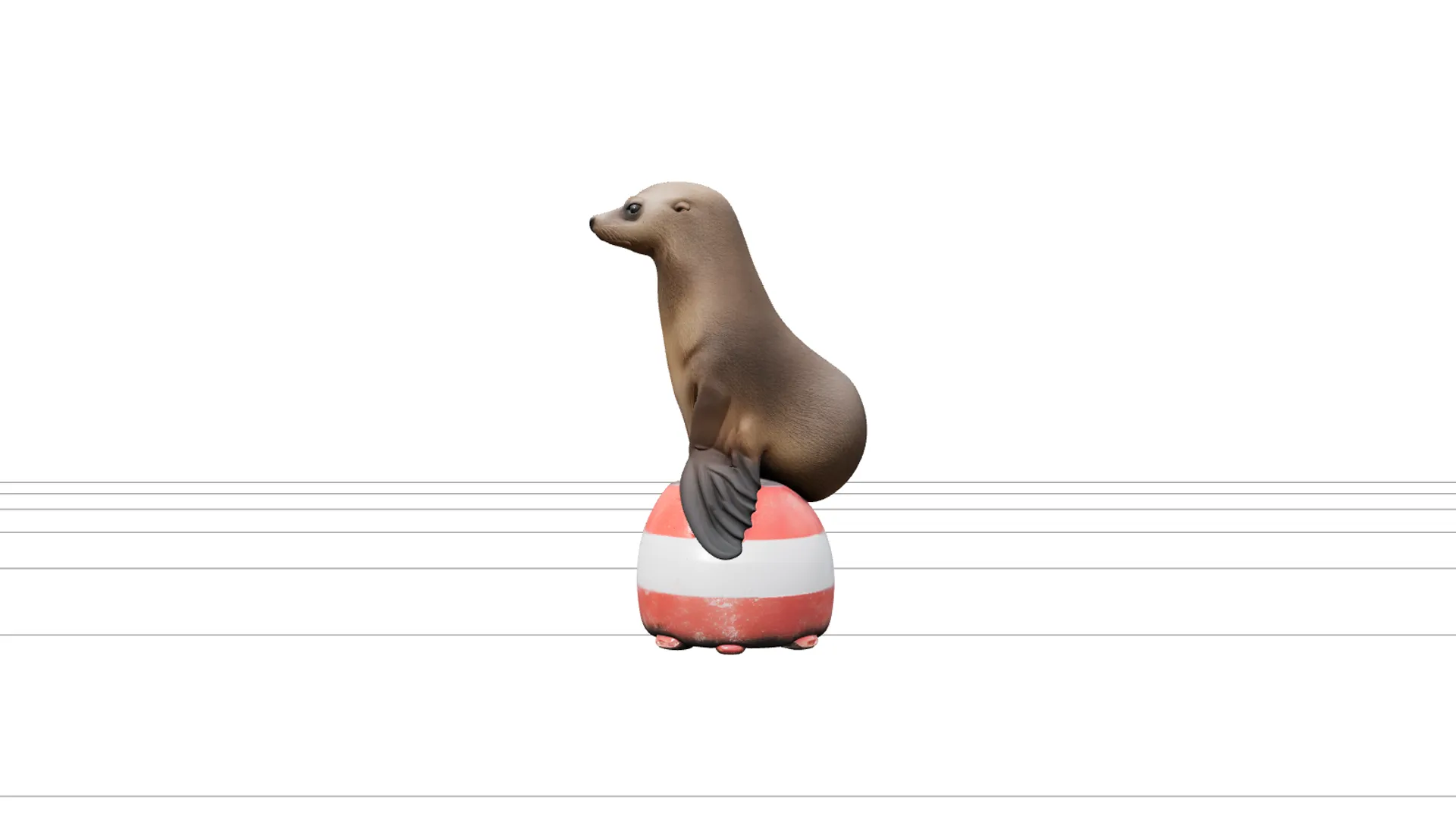 Realistic Sea Lion Balancing on Red White Buoy Model 3D Model .c4d .max .obj .3ds .fbx .stl .blend 