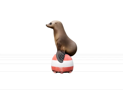 Realistic Sea Lion Balancing on Red White Buoy Model 3Dモデル