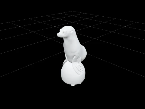 Realistic Sea Lion Balancing on Red White Buoy Model 3D Model