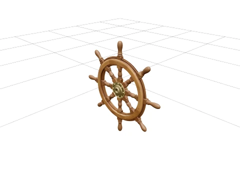 Wooden Ship Wheel Model Brass Hub Detailed Reference 3D Model