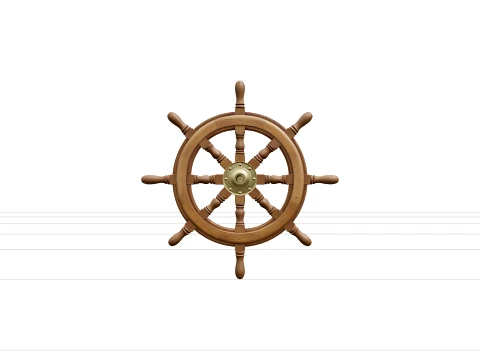 Wooden Ship Wheel Model Brass Hub Detailed Reference 3D Model