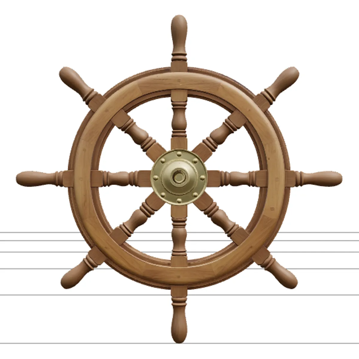 Wooden Ship Wheel Model Brass Hub Detailed Reference Modello 3D .c4d .max .obj .3ds .fbx .stl .blend 