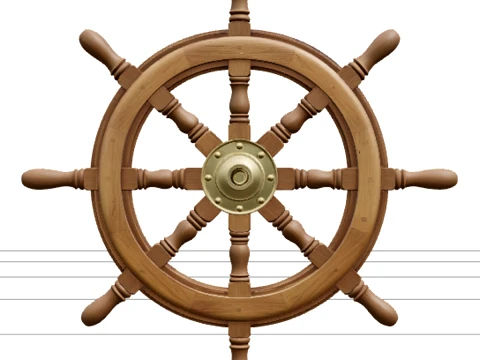 Wooden Ship Wheel Model Brass Hub Detailed Reference 3D Model