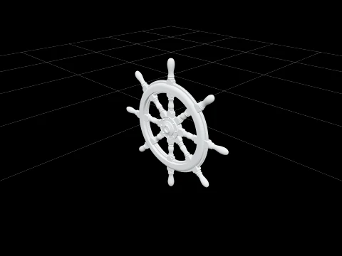 Wooden Ship Wheel Model Brass Hub Detailed Reference 3D Model