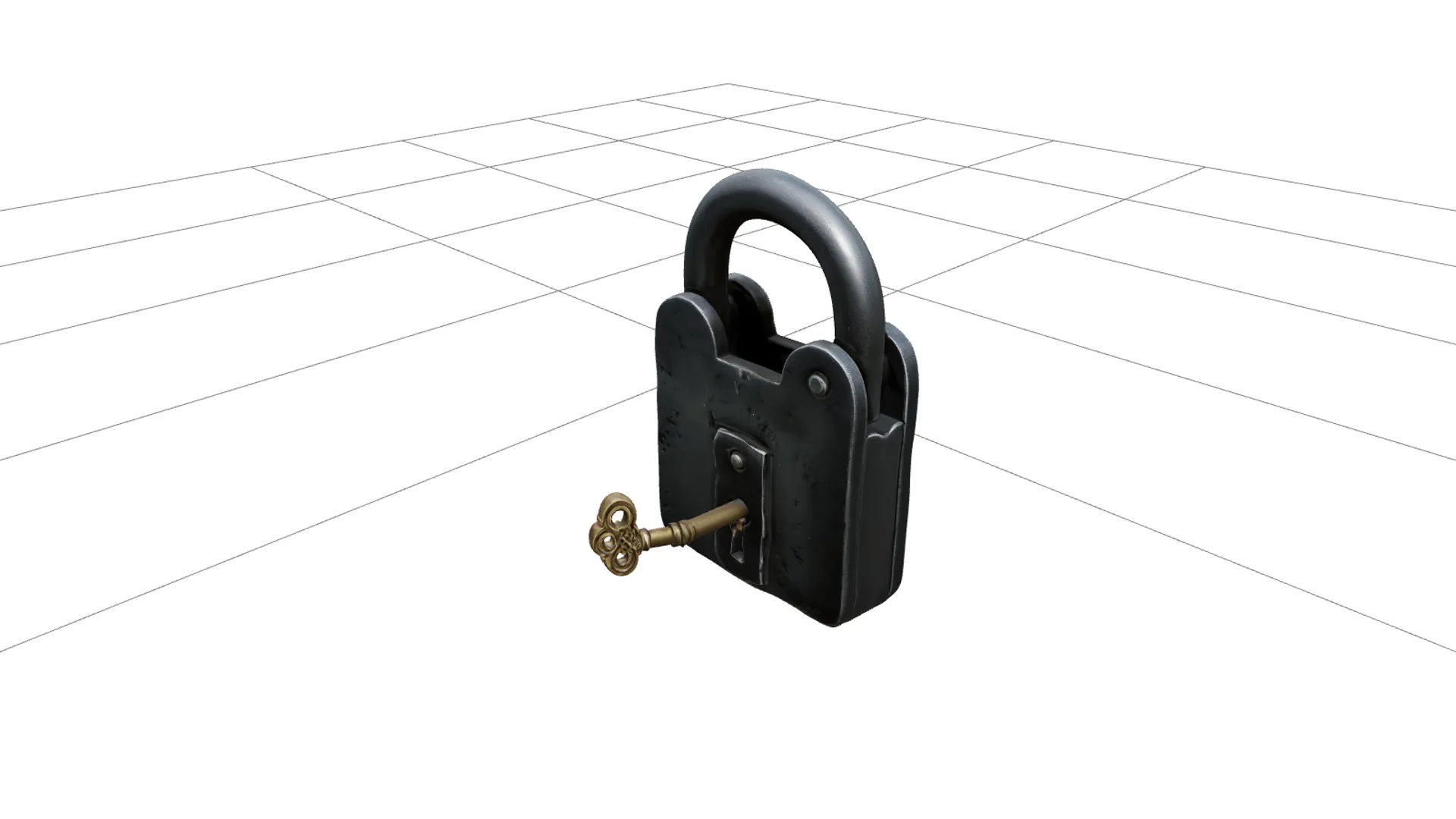 Pirate Forge Iron Padlock Model with Curved Shackle and Key 3D Model .c4d .max .obj .3ds .fbx .stl .blend 