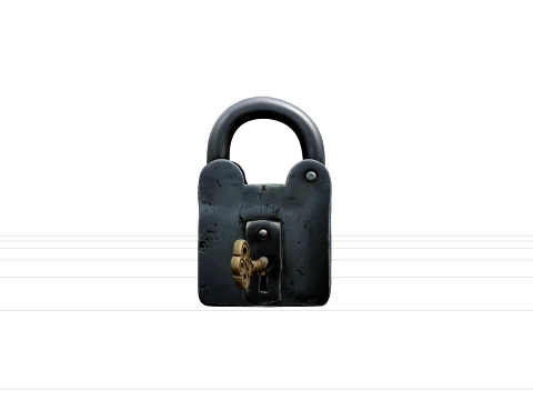 Pirate Forge Iron Padlock Model with Curved Shackle and Key 3D Model