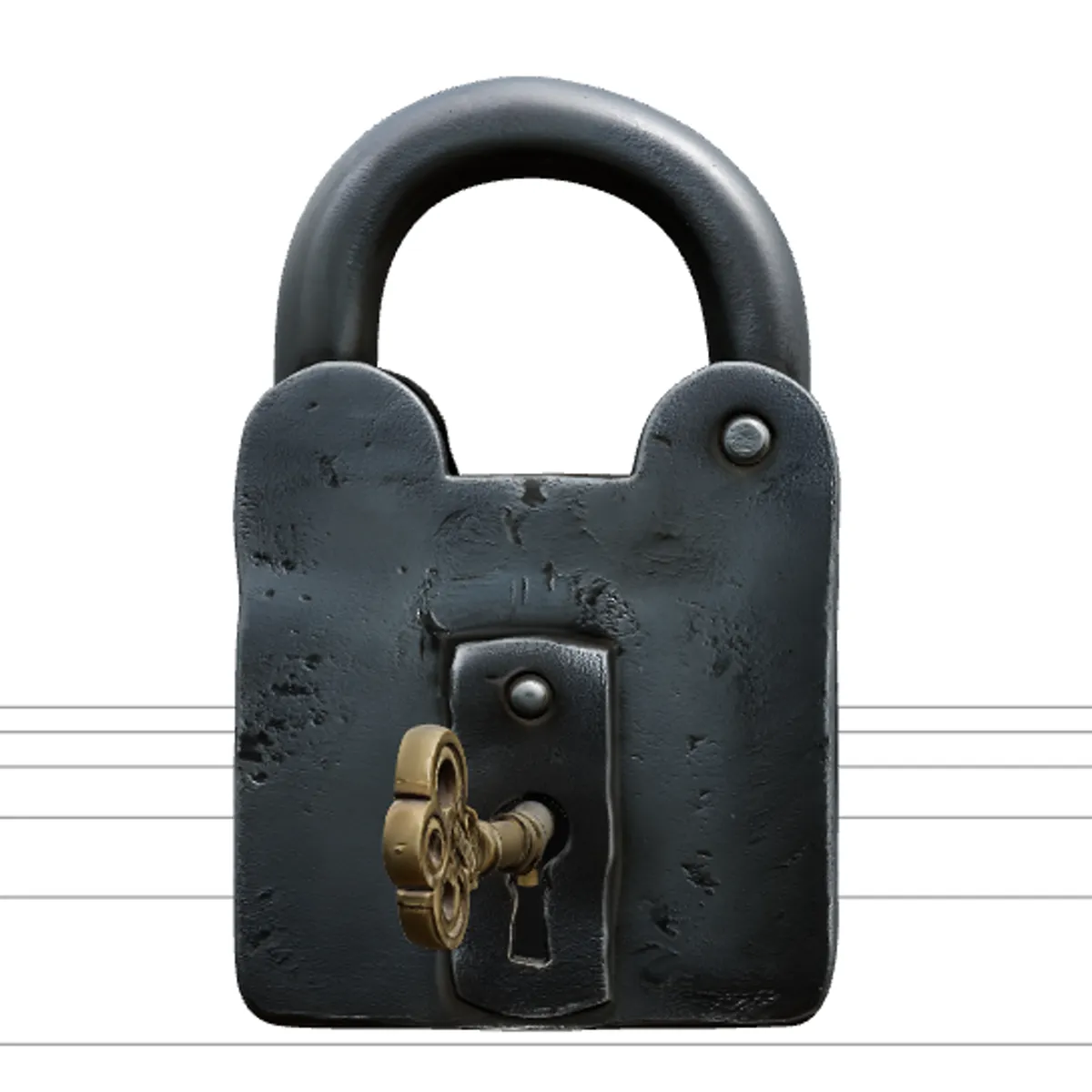 Pirate Forge Iron Padlock Model with Curved Shackle and Key 3D Modell .c4d .max .obj .3ds .fbx .stl .blend 
