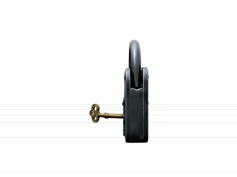 Pirate Forge Iron Padlock Model with Curved Shackle and Key 3D Model