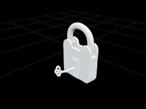 Pirate Forge Iron Padlock Model with Curved Shackle and Key 3D Model
