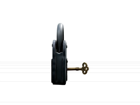 Pirate Forge Iron Padlock Model with Curved Shackle and Key 3D Model