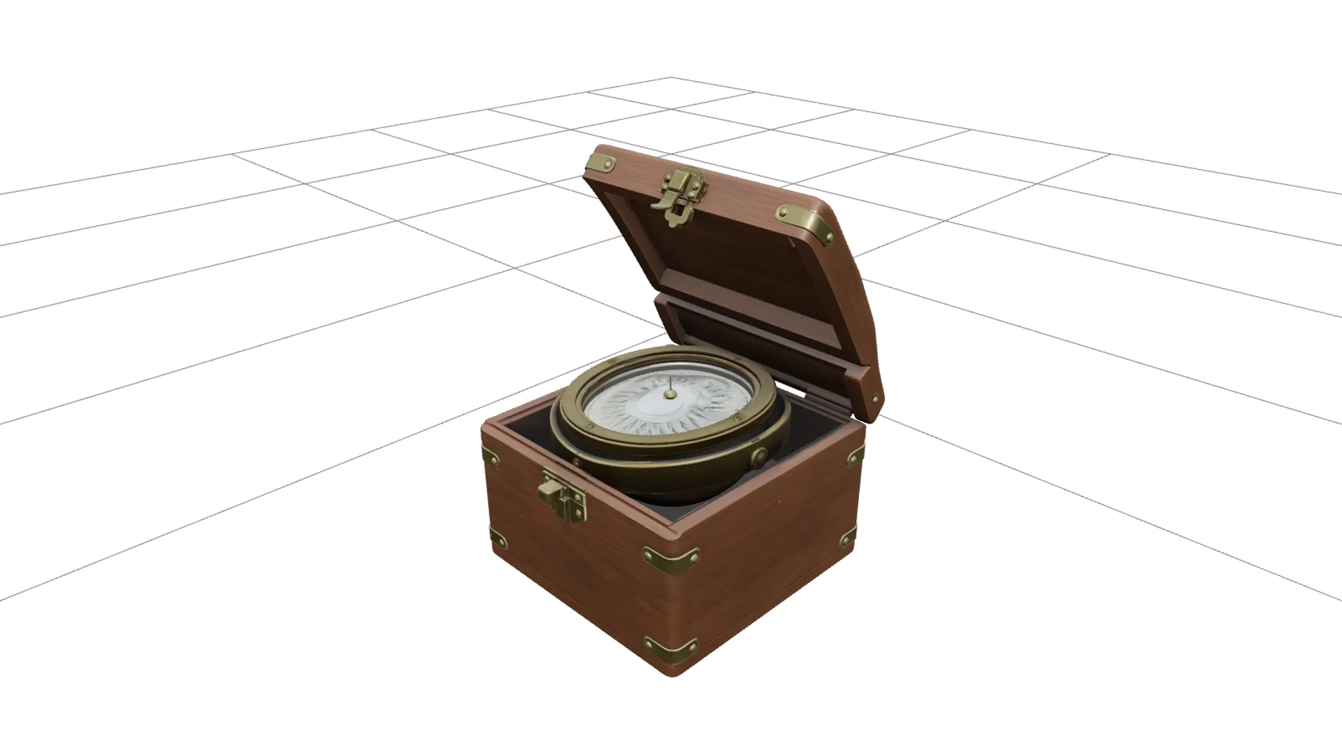 Brass Gimbal Compass Wooden Box Hinged Lid High Detail Model 3D Model .c4d .max .obj .3ds .fbx .stl .blend 