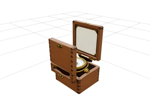 Antique Brass Gimbal Ship Compass Wooden Box Model 3D Model