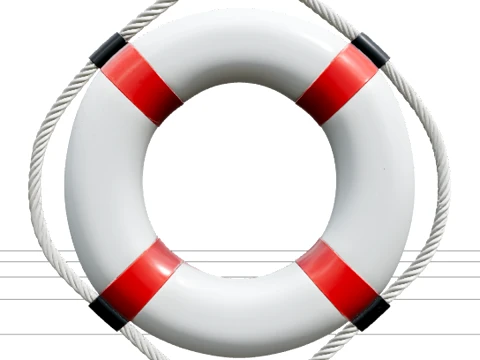 White Ring Buoy with Four Red Bands and Loop Grab Rope Model 3D 모델