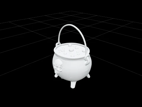 Black Iron Cauldron with Green Potion and Skull 3D Modell