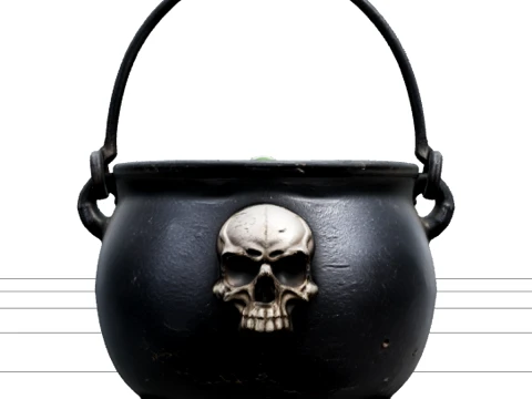 Black Iron Cauldron with Green Potion and Skull Modèle 3D