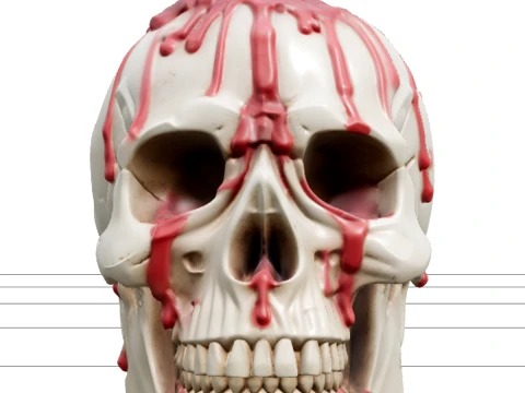 Cream Skull Candle with Red Wax Drips Asset 3D Model