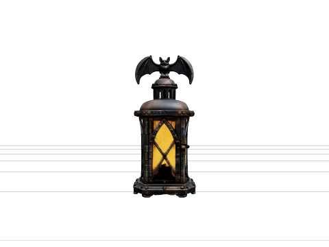 Haunted Lantern with Amber Glass and Bat Handle 3D Modell