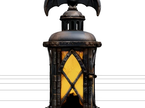 Haunted Lantern with Amber Glass and Bat Handle 3D Model