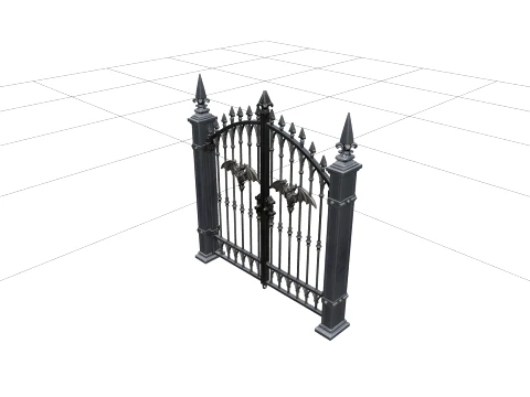Wrought Iron Cemetery Gate with Bronze Bats 3D Modell