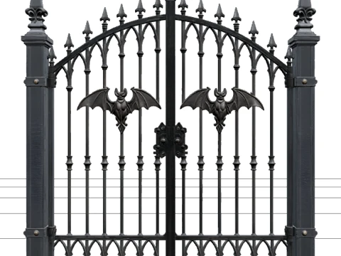 Wrought Iron Cemetery Gate with Bronze Bats Modello 3D