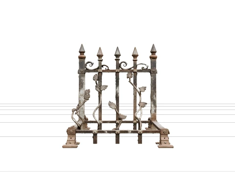 Rusty Cemetery Fence with Curled Vine Details 3D Modell