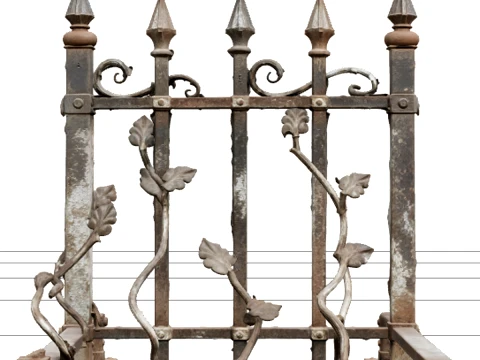Rusty Cemetery Fence with Curled Vine Details 3D Model