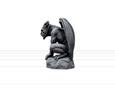 Crouching Gargoyle Statue with Folded Wings 3D Modell