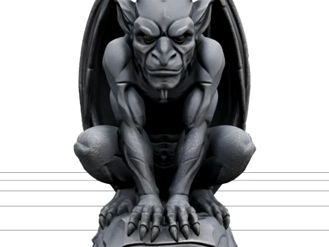 Crouching Gargoyle Statue with Folded Wings 3D Modell