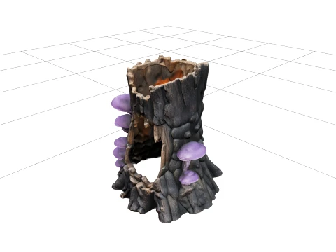 Hohler Baumstumpf mit Pilzen und leuchtendem Kern 3D Modell