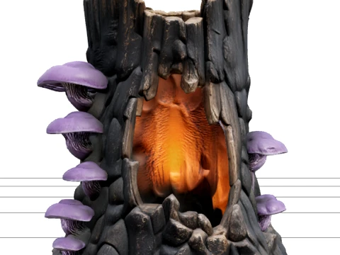 Hollow Tree Stump with Mushrooms and Glowing Core 3D Model