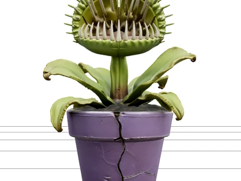 Carnivorous Plant with Ivory Teeth and Purple Pot Model 3D