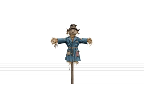 Patchwork Scarecrow with Teal Coat and Straw Hands 3D मॉडल