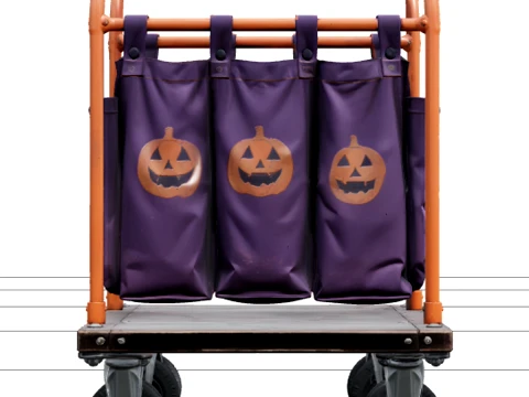 Halloween Luggage Cart with Colorful Bags Asset 3Dモデル