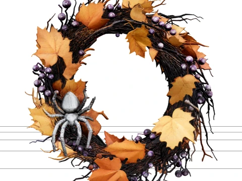 Autumn Wreath with Purple Berries and Silver Spider Modelo 3D