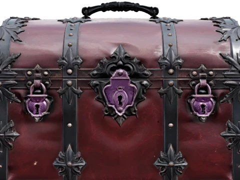 Gothic Travel Trunk with Burgundy Leather Panels 3Dモデル