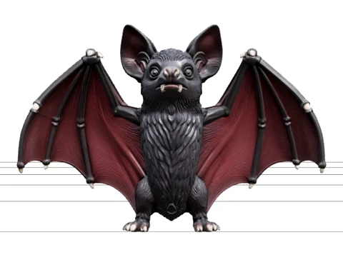 Bat Figurine with Burgundy Wings and Ivory Fangs Asset 3Dモデル