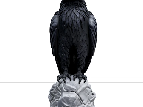Raven Statuette with Violet Feathers and Stone Perch 3Dモデル