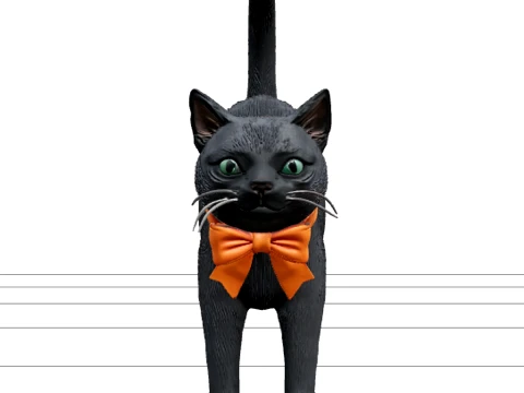 Black Cat Ornament with Emerald Eyes and Orange Bow 3Dモデル