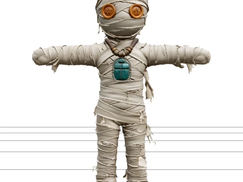 Mummy Doll with Beige Bandages and Turquoise Amulet Modèle 3D