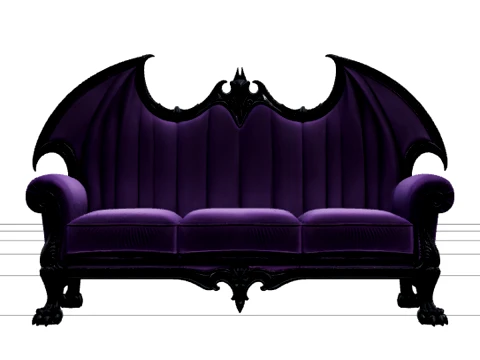 Gothic Sofa with Purple Velvet and Bat Wing Backrest 3Dモデル