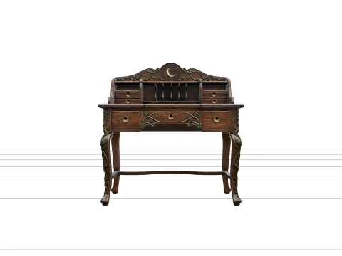 Witch Writing Desk with Brass Handles and Green Vines Modelo 3D