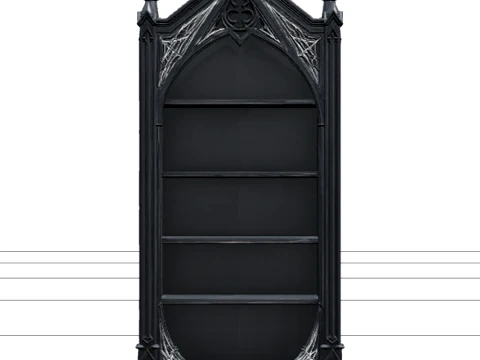 Gothic Bookcase with Pointed Arches and Cobweb Carvings 3D Modelo 3D