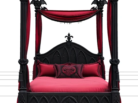 Vampire Four Poster Bed with Crimson Bedding Asset 3D 모델