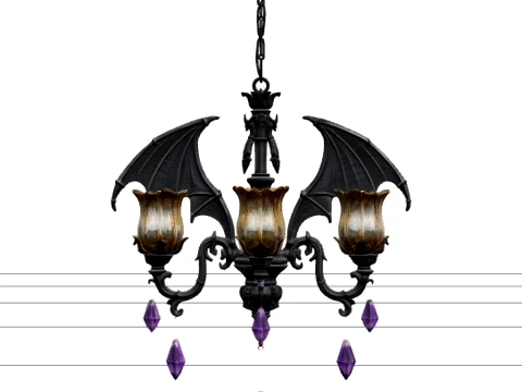 Bat Wing Chandelier with Amber Glass and Crystal Drops Modelo 3D