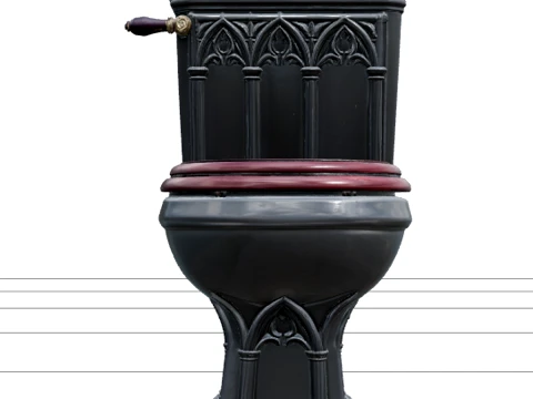 Gothic Toilet with Burgundy Seat and Brass 3Dモデル