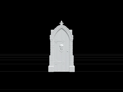 Haunted Front Door with Stone Frame and Skull Knocker 3D 모델