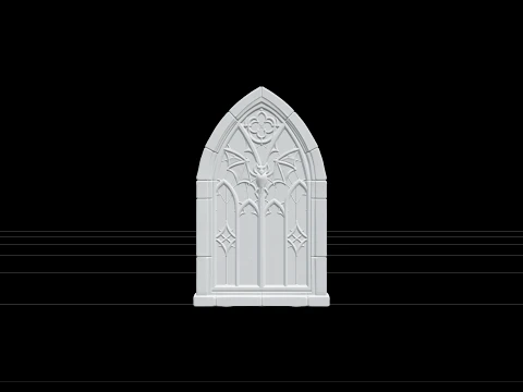 Gothic Window with Colorful Bat Stained Glass Asset 3D Modell