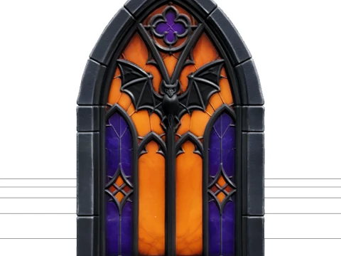 Gothic Window with Colorful Bat Stained Glass Asset 3D मॉडल
