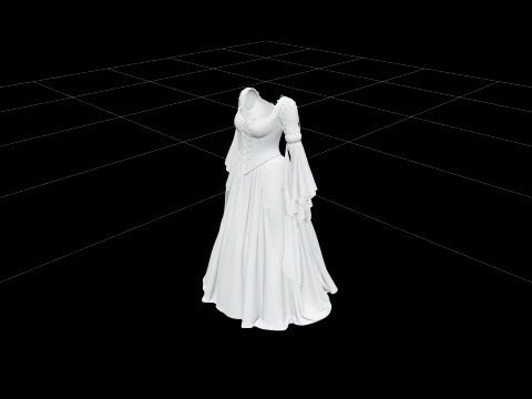 Witch Dress with Emerald Fabric and Purple Corset 3D Model