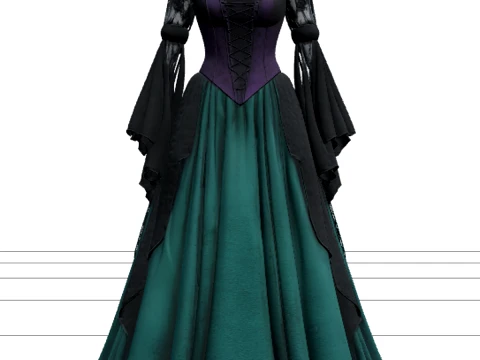Witch Dress with Emerald Fabric and Purple Corset 3D Модель